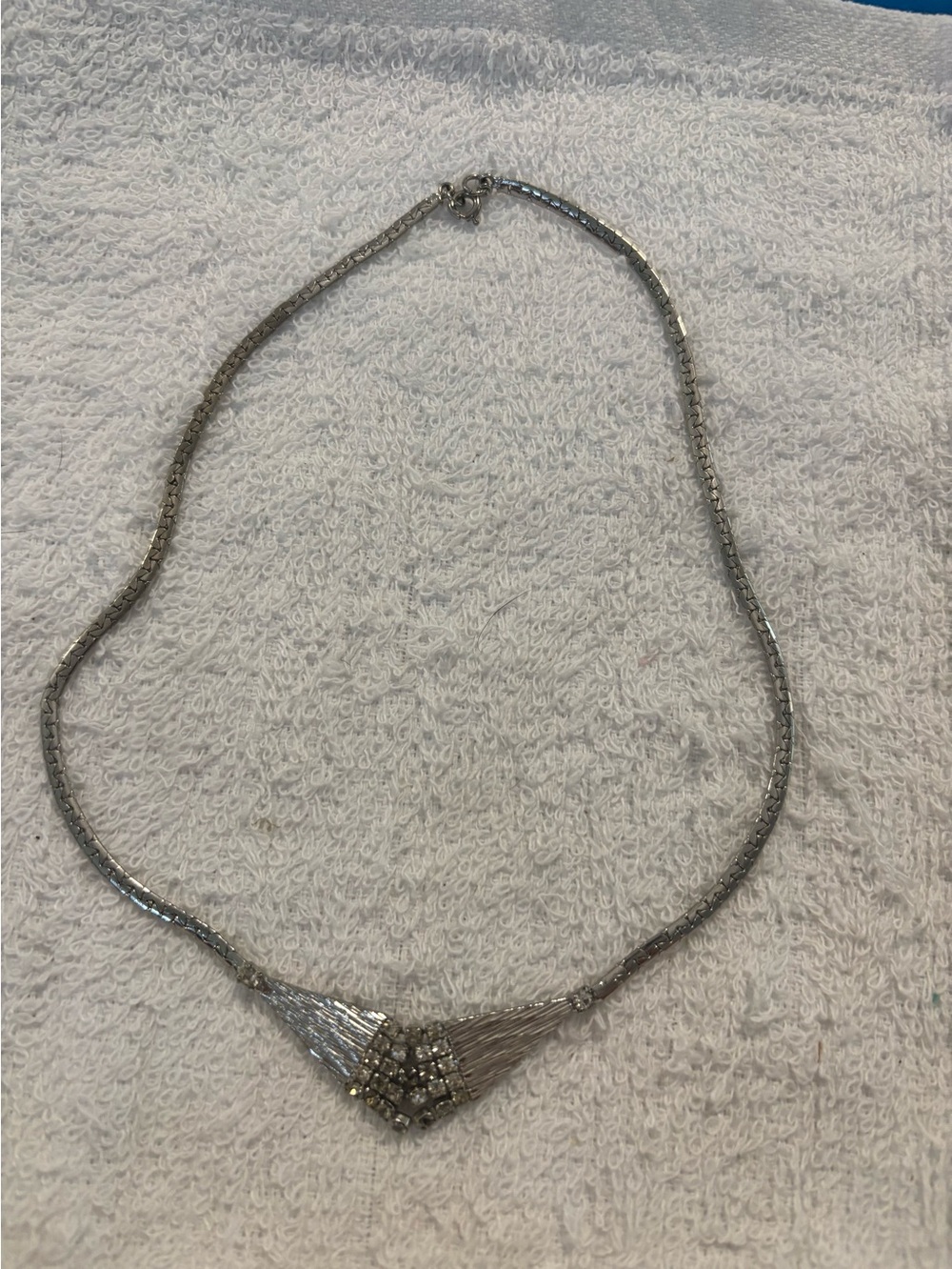Silver tone waterfall choker necklace 16”
